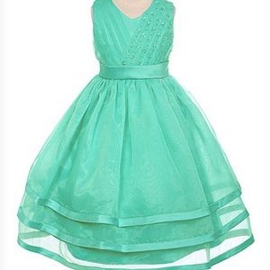 NWOT Green Organza Embellished V-Neck Three Layered Dress